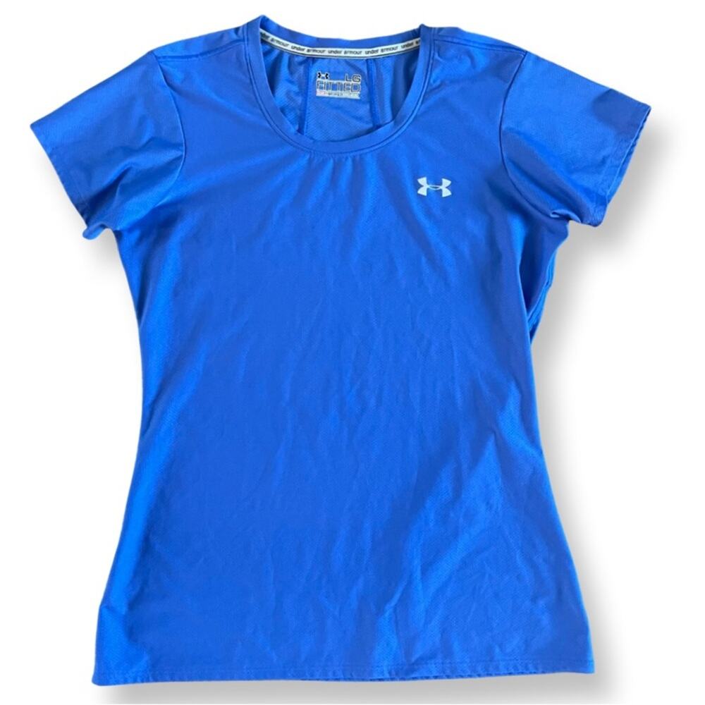 Under Armour Women’s Size Large Scoop Neck Tee Heat Gear Blue - Picture 1 of 5